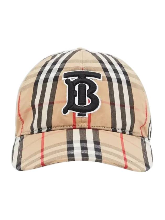 Burberry TB Logo Monogram Motif Vintage Check Ball Cap Beige