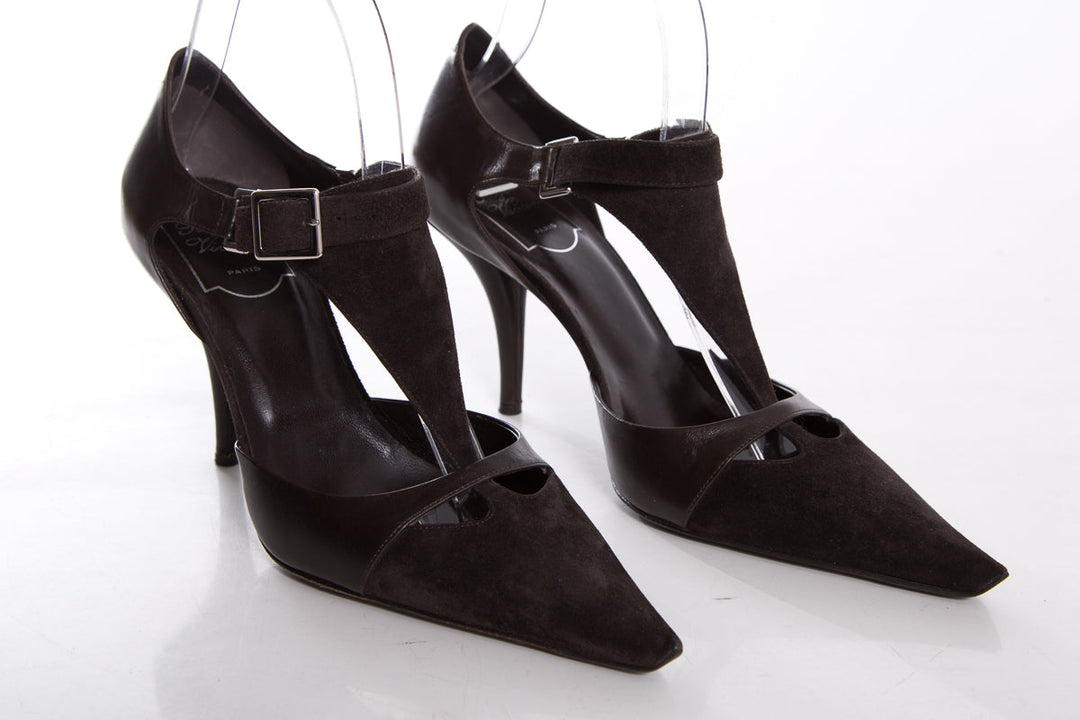 Roger Vivier Brown Suede Leather Heels SZ 8