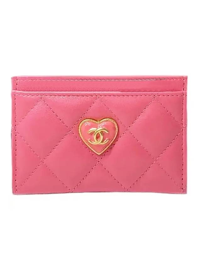 Heart Logo Lambskin Card Wallet Pink Chanel