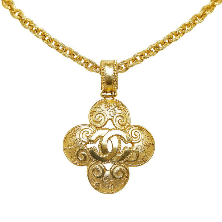 Top Quality Chanel Vintage Cocomark Clover Necklace Gold Ladies