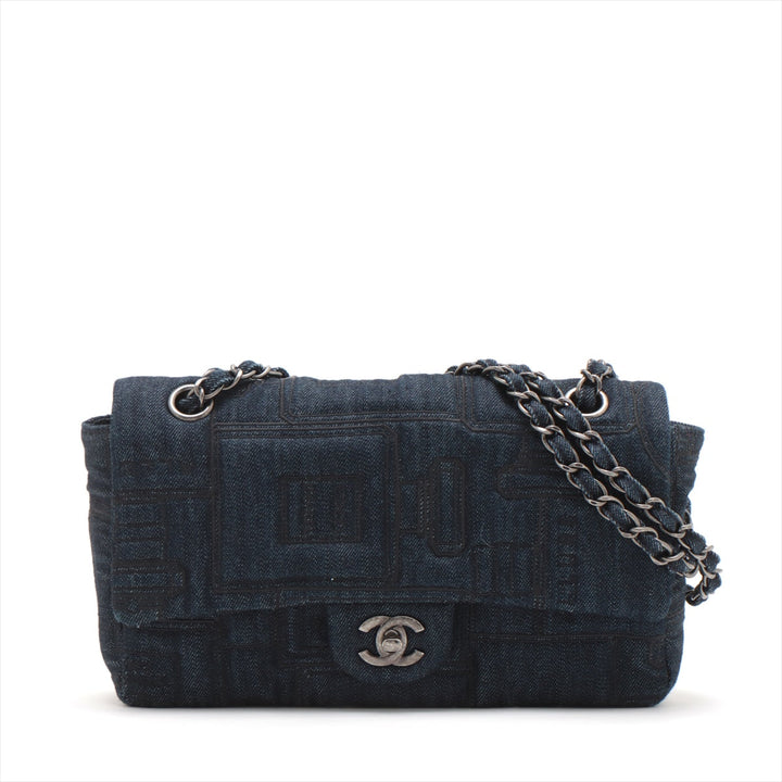 Top Quality Chanel Coca-Cola Denim Single Flap Double Chain Bag Blue Gummetal Gold