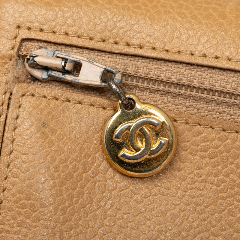 Top Quality Chanel Cocomark Double Folded Wallet Beige Caviar   CHANEL