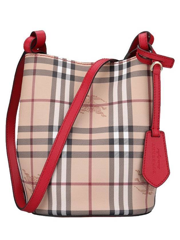 Burberry Haymarket Lawn Check Strap Bucket Bag Red