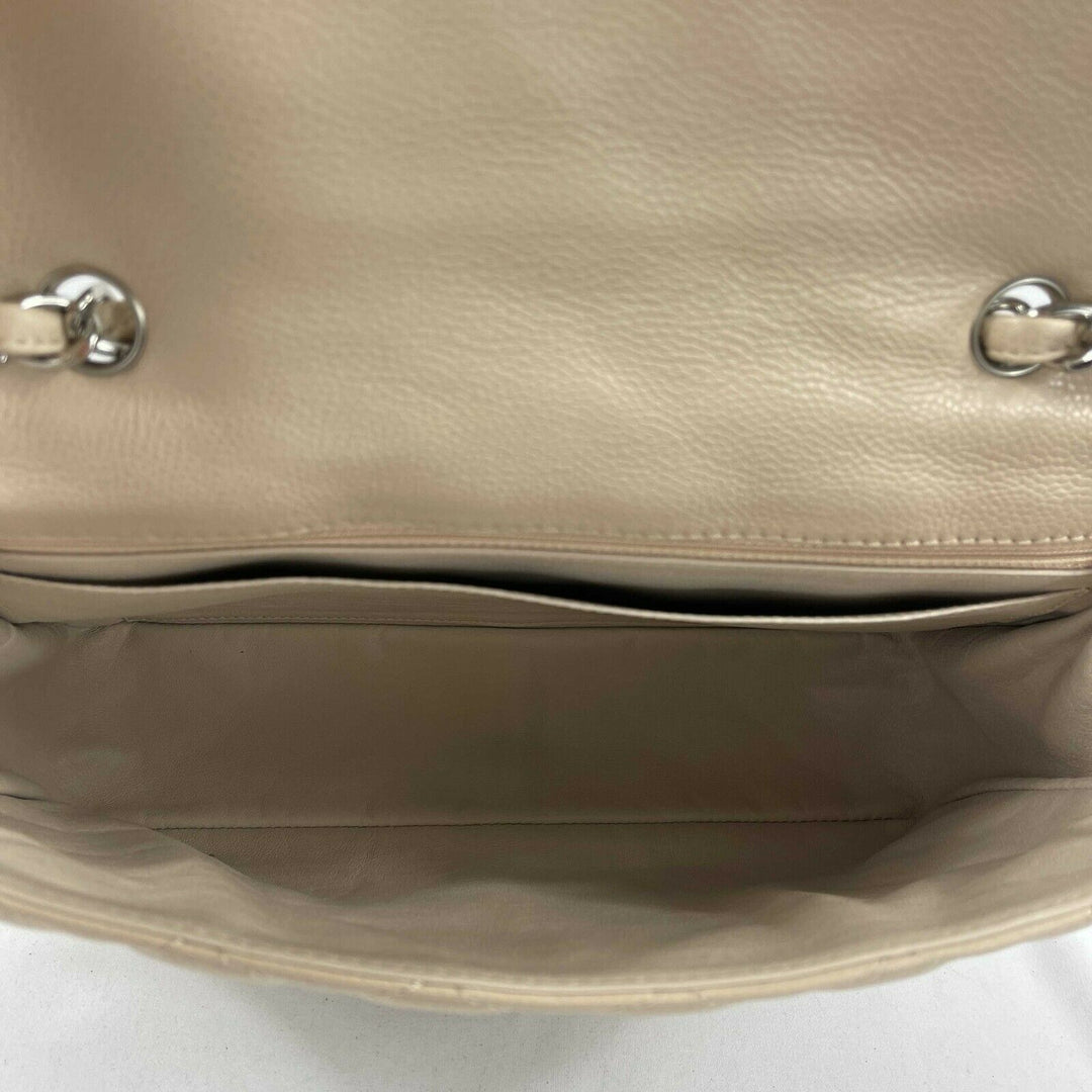 Chanel - Jumbo Lambskin Quilted Single New - Beige / Silver Shoulder Bag