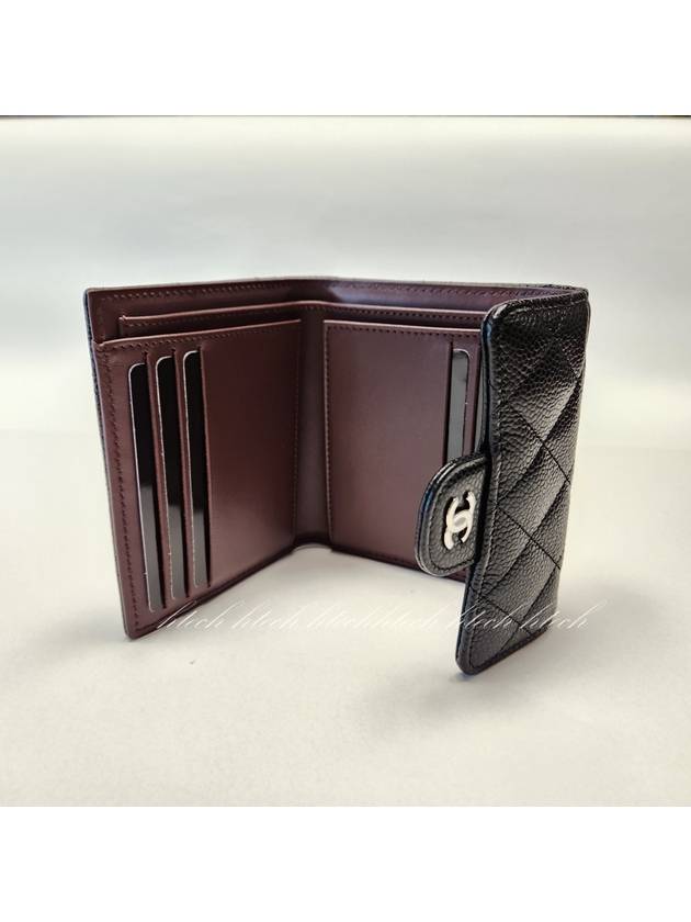Small Classic Flap Wallet Grained Calfskin Silver Black Chanel
