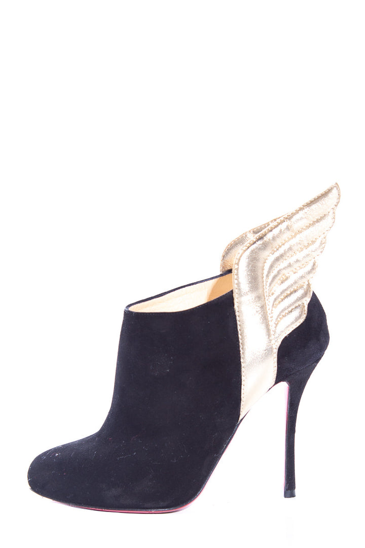 Christian Louboutin Black Suede & Gold Wing Heels SZ 36