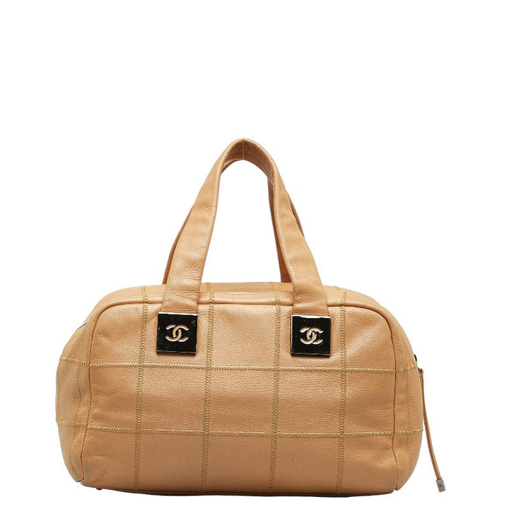 Top Quality Chanel Chocolate Bar Boston Bag Handbag Beige Leather Lady Chanel