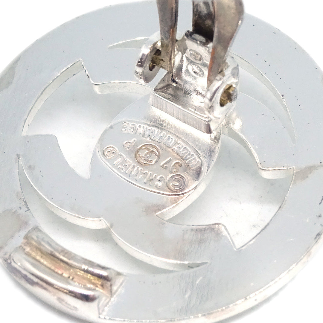 Top Quality Chanel CC Turnlock Round Earrings Clip-On Silver 97P