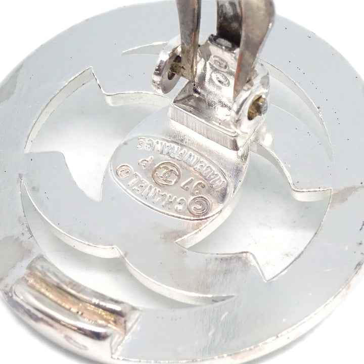 Top Quality Chanel CC Turnlock Round Earrings Clip-On Silver 97P