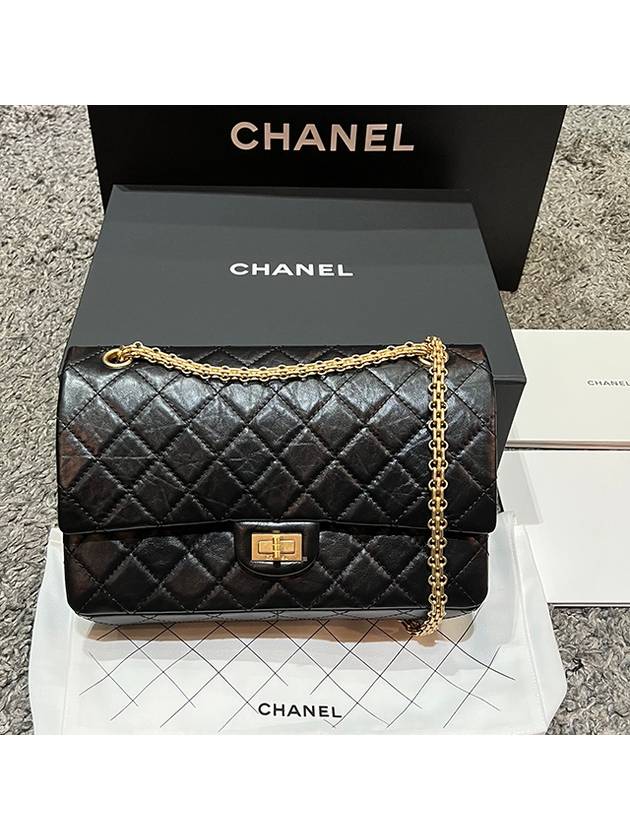 255 Vintage Calfskin Gold Tone Metal Large Flap Shoulder Bag Black Chanel