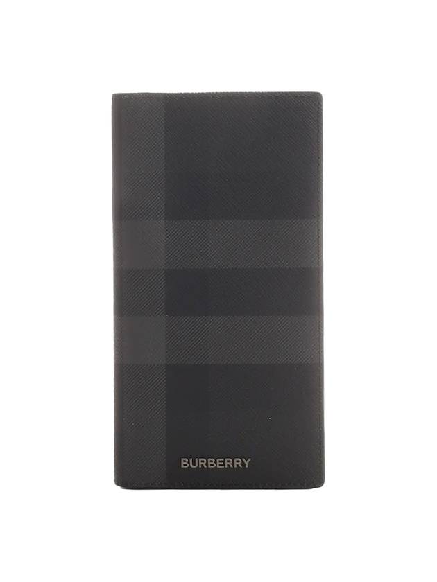 Burberry Logo Checked Leather Long Wallet Charcoal