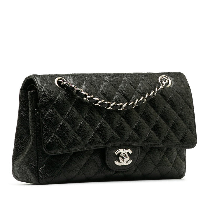Top Quality Chanel Matrace 25 Cocomark Double Flap ilver  Chain Shoulder Bag Black Caviar S  CHANEL