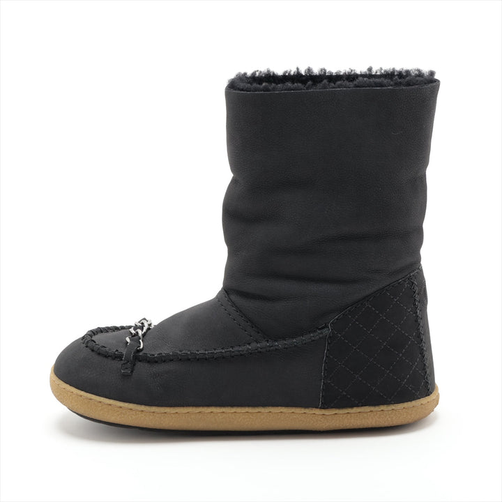 Top Quality Chanel Coco Mouton x Leather Shoes 36  Black G28739 Chain