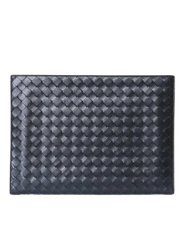 Bottega veneta Intrecciato Zipper Leather Clutch Bag Black