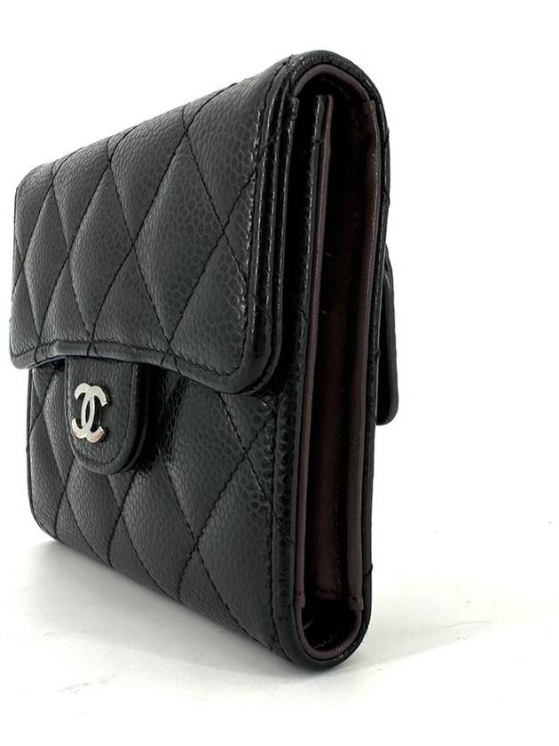 Caviar silver flap bi fold wallet Chanel