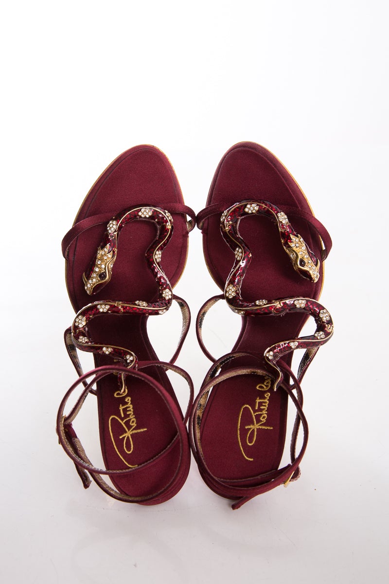 Roberto Cavalli Burgundy & Snake Detail Heels SZ 36