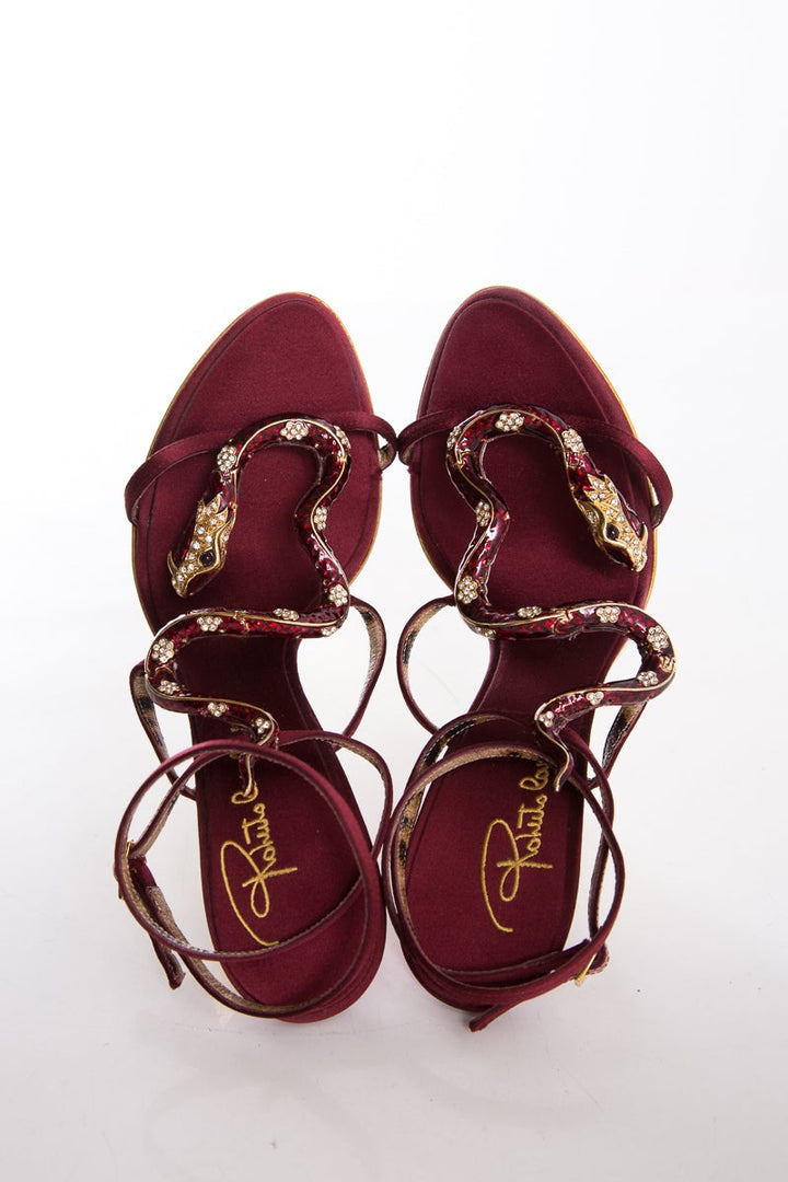 Roberto Cavalli Burgundy & Snake Detail Heels SZ 36