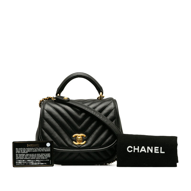 Top Quality Chanel Coco V Stick Top Handle  Chain Shoulder Bag Black Leather  Top Quality Chanel [Middle] Vintage