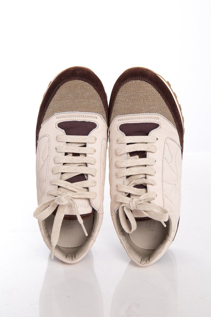 Brunello Cucinelli Brown Suede & Leather Glitter Sneakers SZ 40