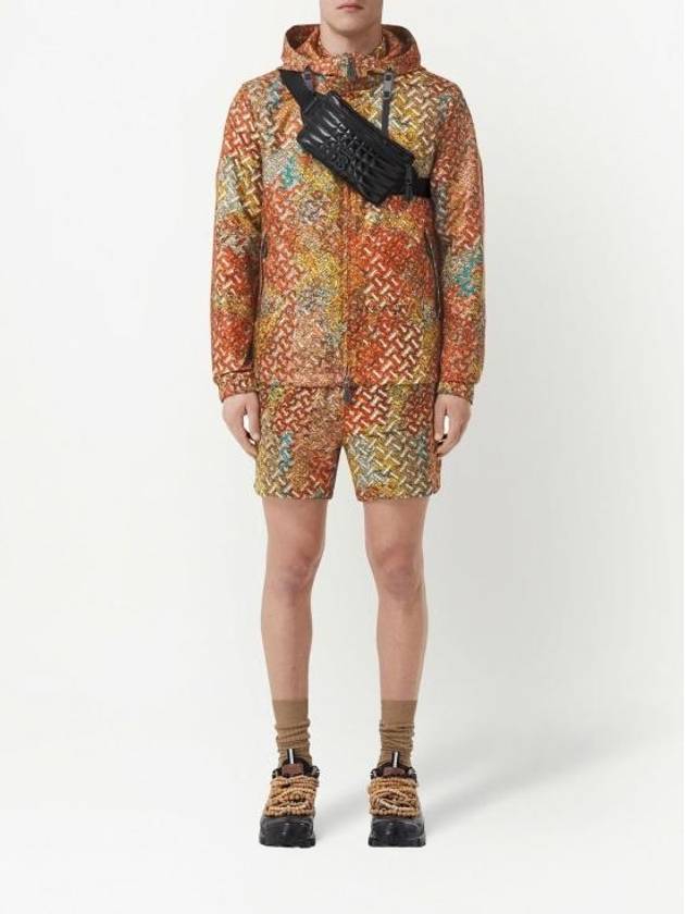 Burberry Printed Silk Hooded Jacket Orange