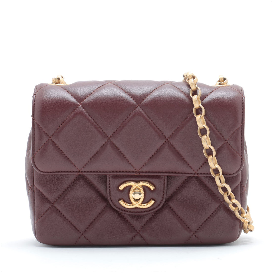 Top Quality Chanel Mini Lambskin  Single Chain Single Chain Bag Bordeaux Gold  IC Chip