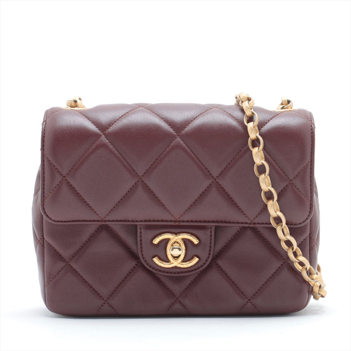 Top Quality Chanel Mini Lambskin  Single Chain Single Chain Bag Bordeaux Gold  IC Chip