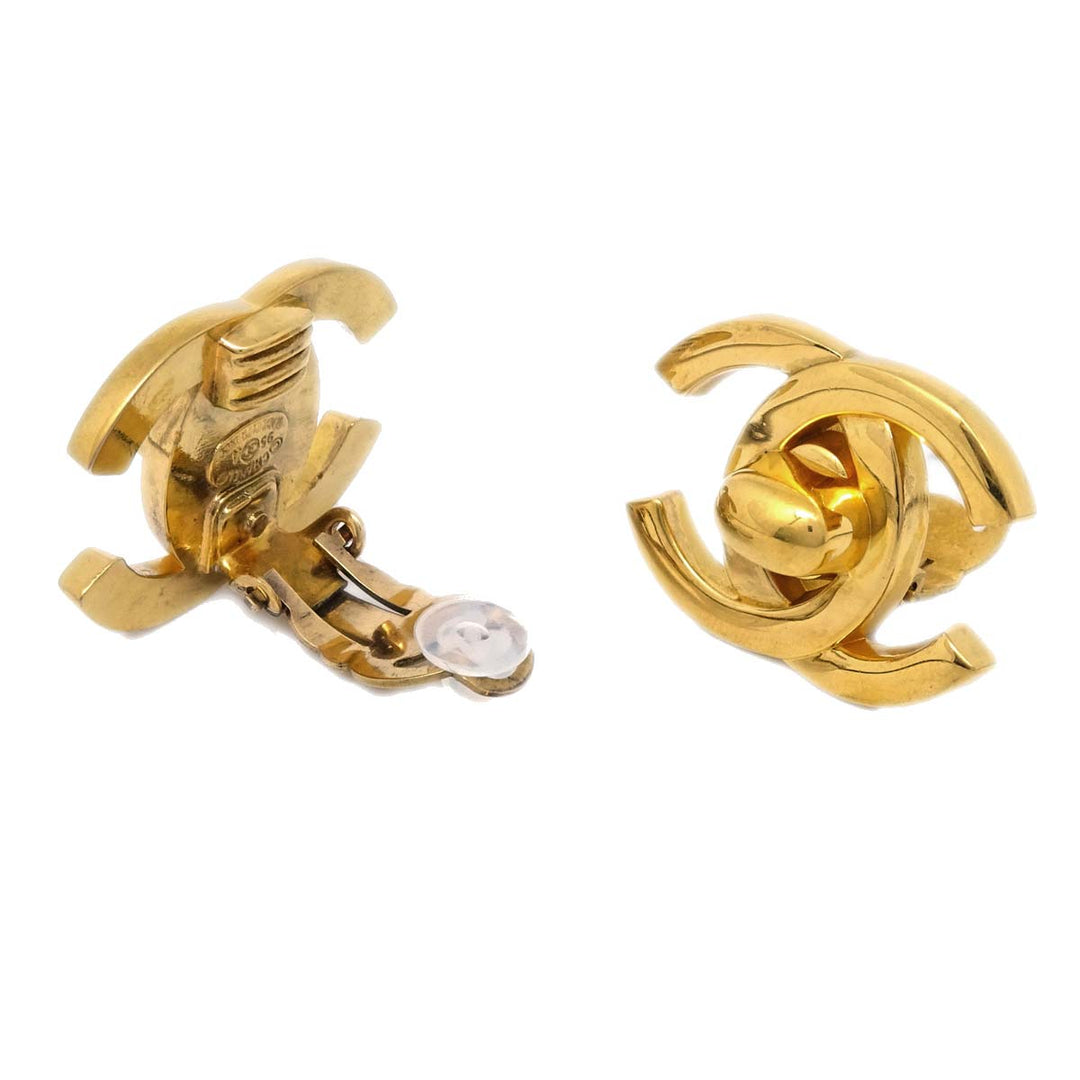Top Quality Chanel 1995 CC Turnlock Earrings Clip-On Gold Large