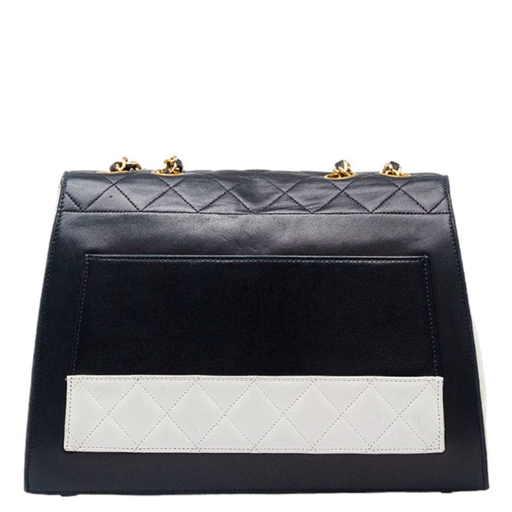 Top Quality Chanel Vintage Matrasse Chain Shoulder Bag Navy White Lambskin