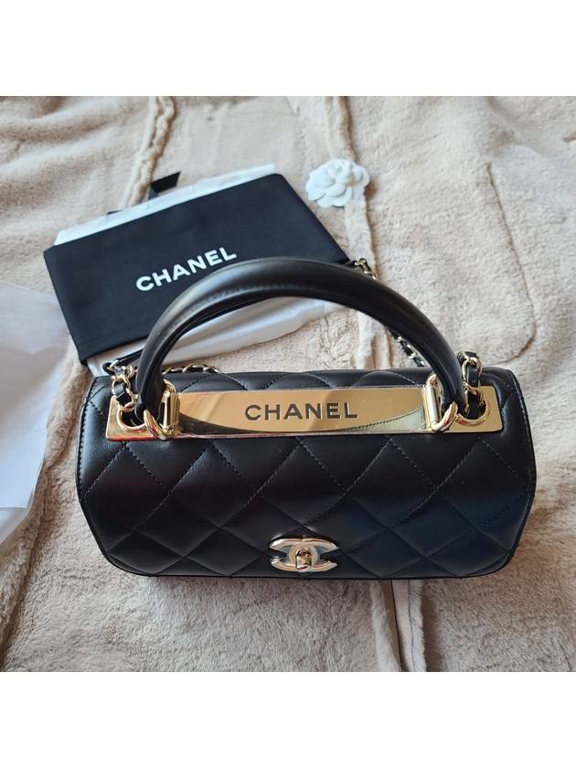Gold Plated CC Top Handle Flap Small Tote Bag Black Chanel