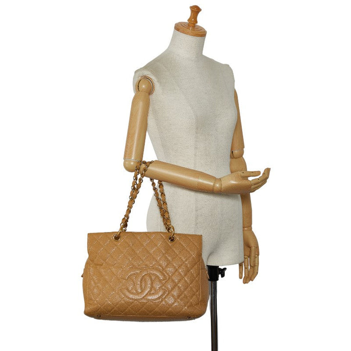 Top Quality Chanel Tote Shopper Bag in Caviar Leather Beige Ladies