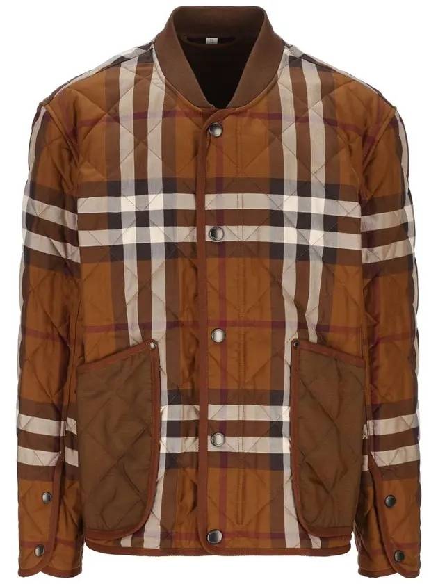Burberry Check Stripe Quilted Bomber Jacket Brown