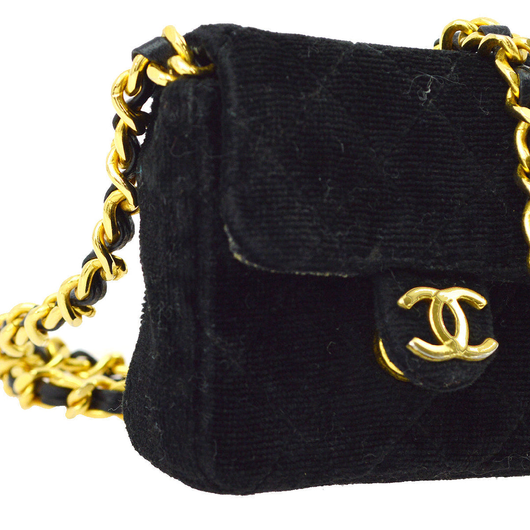 Top Quality Chanel Black Velvet Classic Flap Micro Chain Pochette Pouch