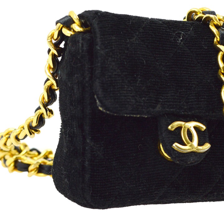 Top Quality Chanel Black Velvet Classic Flap Micro Chain Pochette Pouch