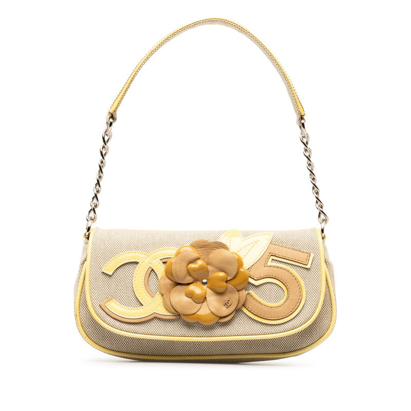 Top Quality Chanel None.5 Camellia Chain One-Shoulder Bag Yellow Gr Canvas Patent Leather  Chanel