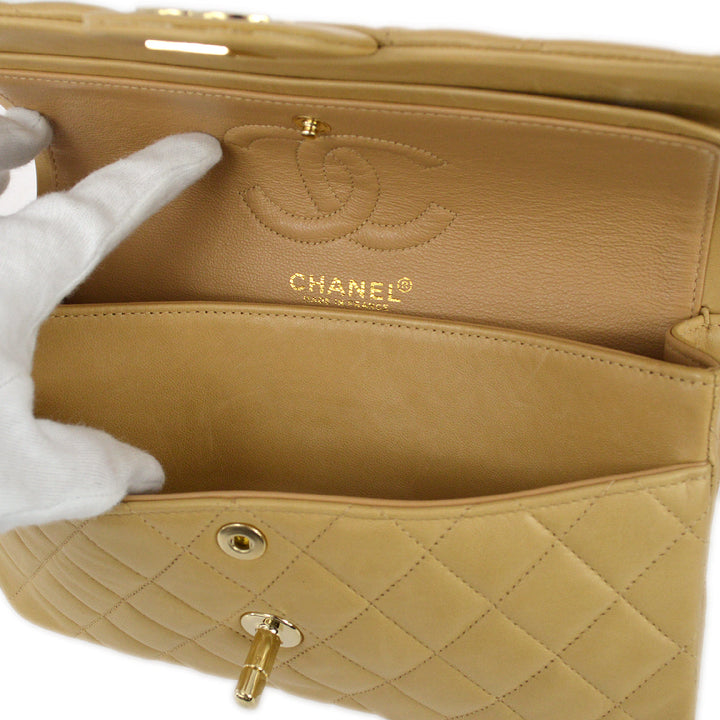 Top Quality Chanel 2000-2001 Beige Lambskin Small Classic Double Flap Shoulder Bag