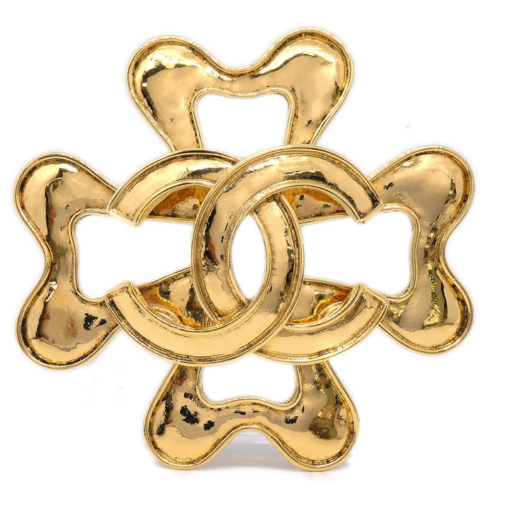 Top Quality Chanel Clover Brooch Pin Gold 94P