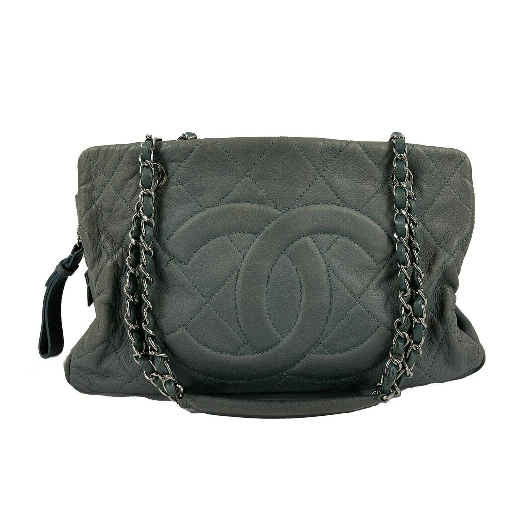 Chanel - Seafoam / Silver CC Caviar Medium Leather Shopping Tote / Shoulder Bag