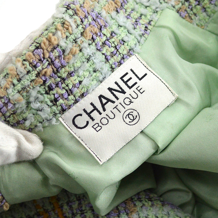 Top Quality Chanel Double Breasted Jacket Green Tweed