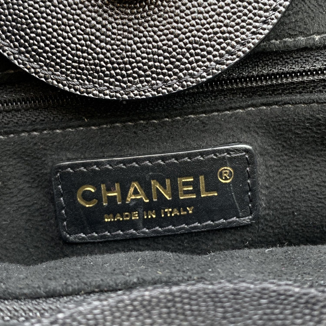 Chanel Black Caviar Leather Studded Deauville Tote Shoulder Bag