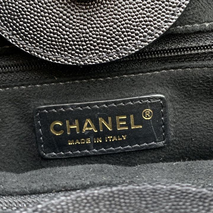 Chanel Black Caviar Leather Studded Deauville Tote Shoulder Bag