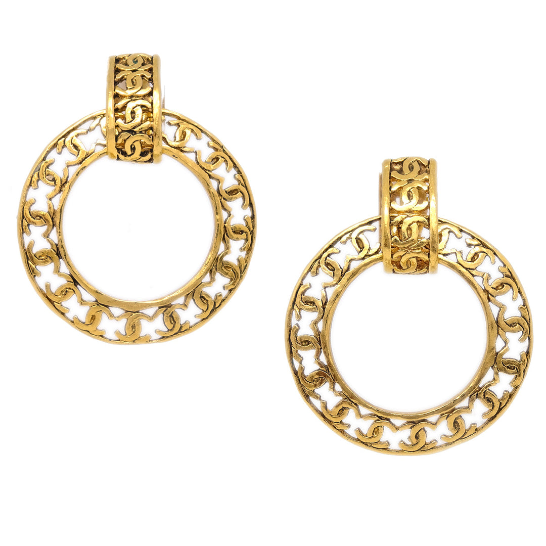 Top Quality Chanel Hoop Dangle Earrings Clip-On Gold