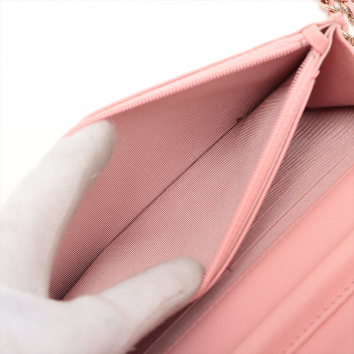 Top Quality Chanel V Stitch Caviar S Chain Wallet Pink Gold