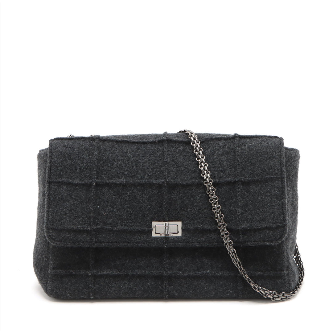 Top Quality Chanel Chocolate Bar Wool Single Flap Double Chain Bag 2.55 Black Silver Gold  5th