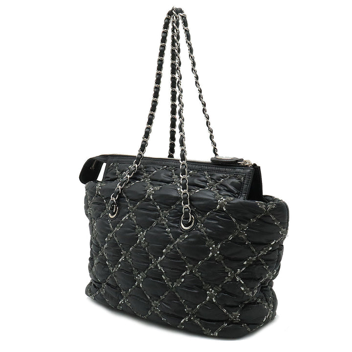 Top Quality Chanel Top Quality Chanel PARIVISANCE KILTING Chain Shoulder Bag Nylon Dark Grey Black Silver  A50633