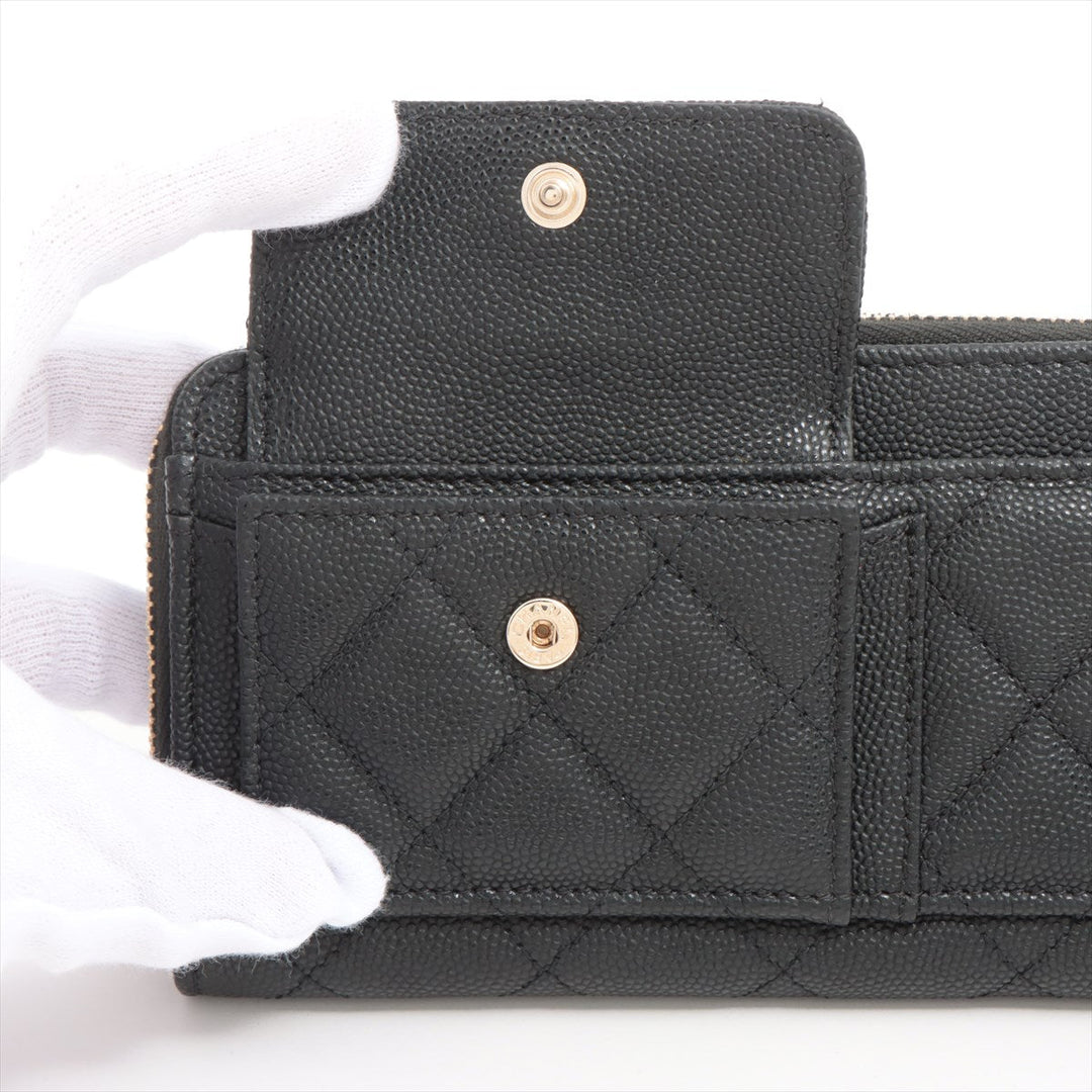 Top Quality Chanel Matrasse Caviar S Compact Wallet Black Gold  29th