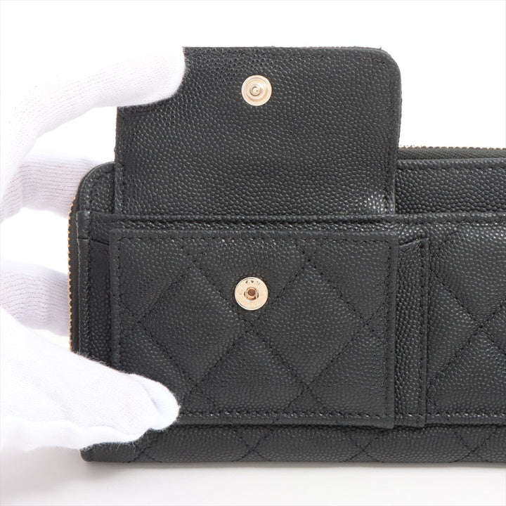 Top Quality Chanel Matrasse Caviar S Compact Wallet Black Gold  29th
