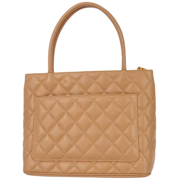 Top Quality Chanel 2001-2003 Medallion Tote Beige Caviar