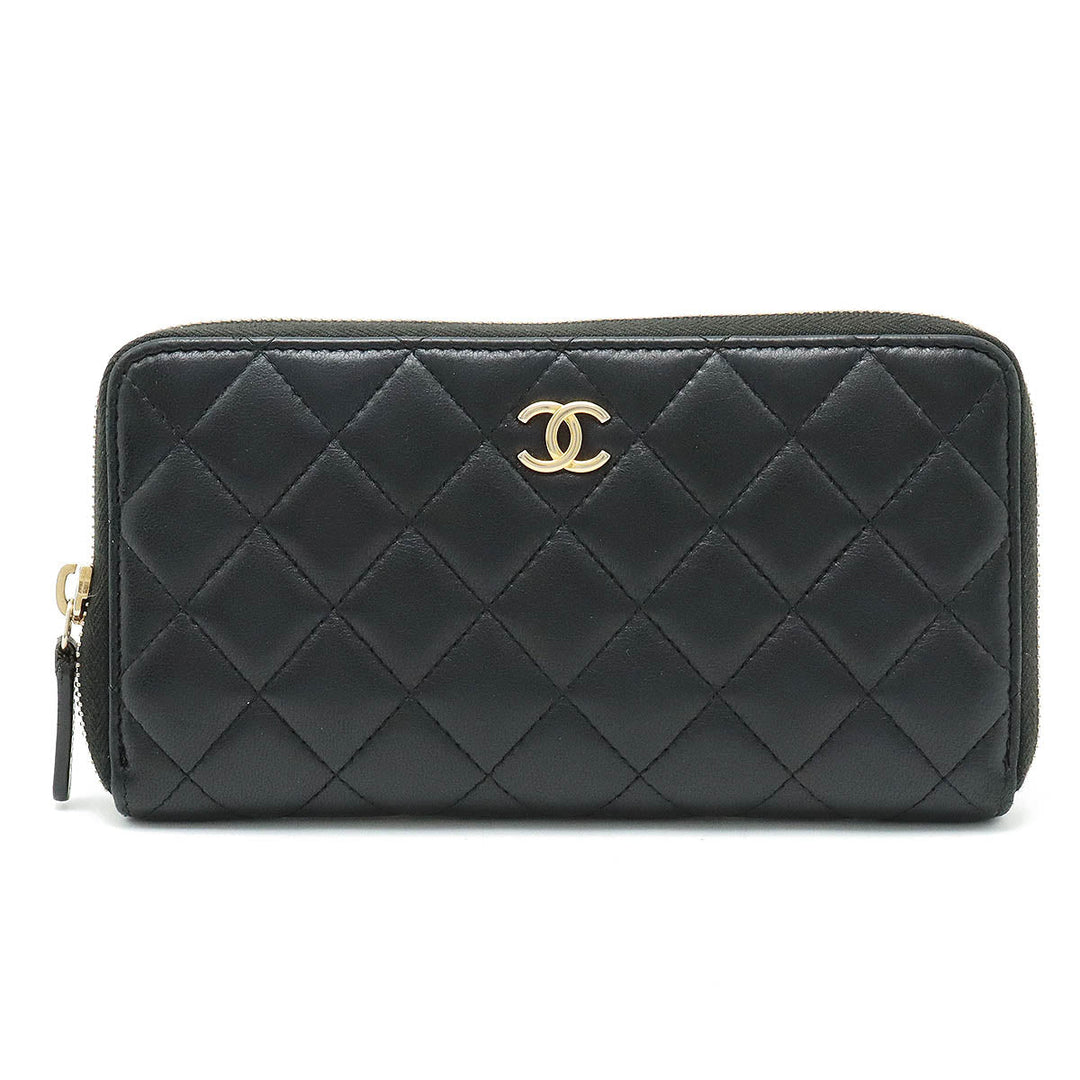 Top Quality Chanel Wallet Inner Logo Kittening Round Fassner Long Wallet Ram Skin Leather Black Black Silver Gold  AP0041
