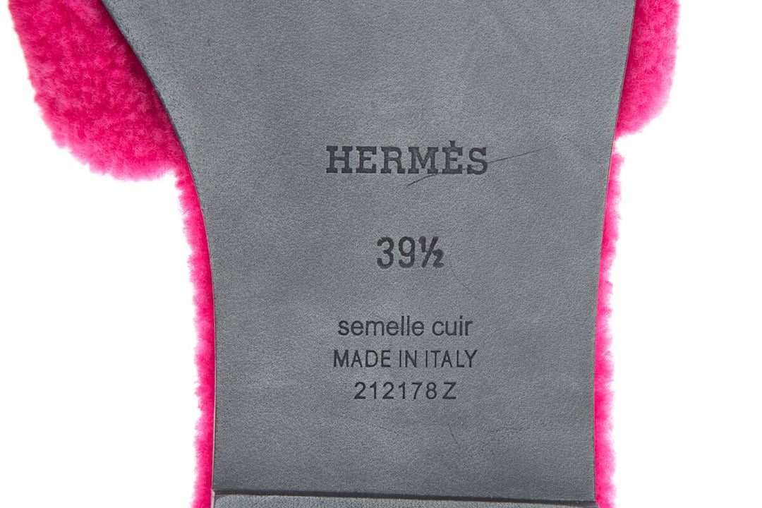 Hermès Oran Teddy Shearling Fun Pink Slides SZ 39.5