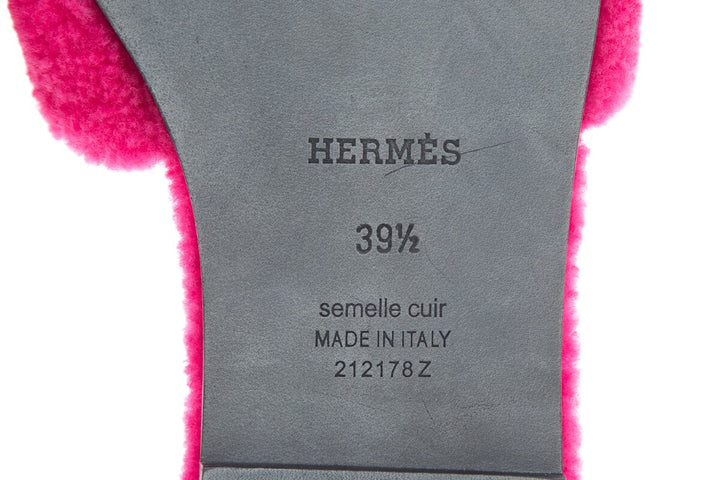 Hermès Oran Teddy Shearling Fun Pink Slides SZ 39.5